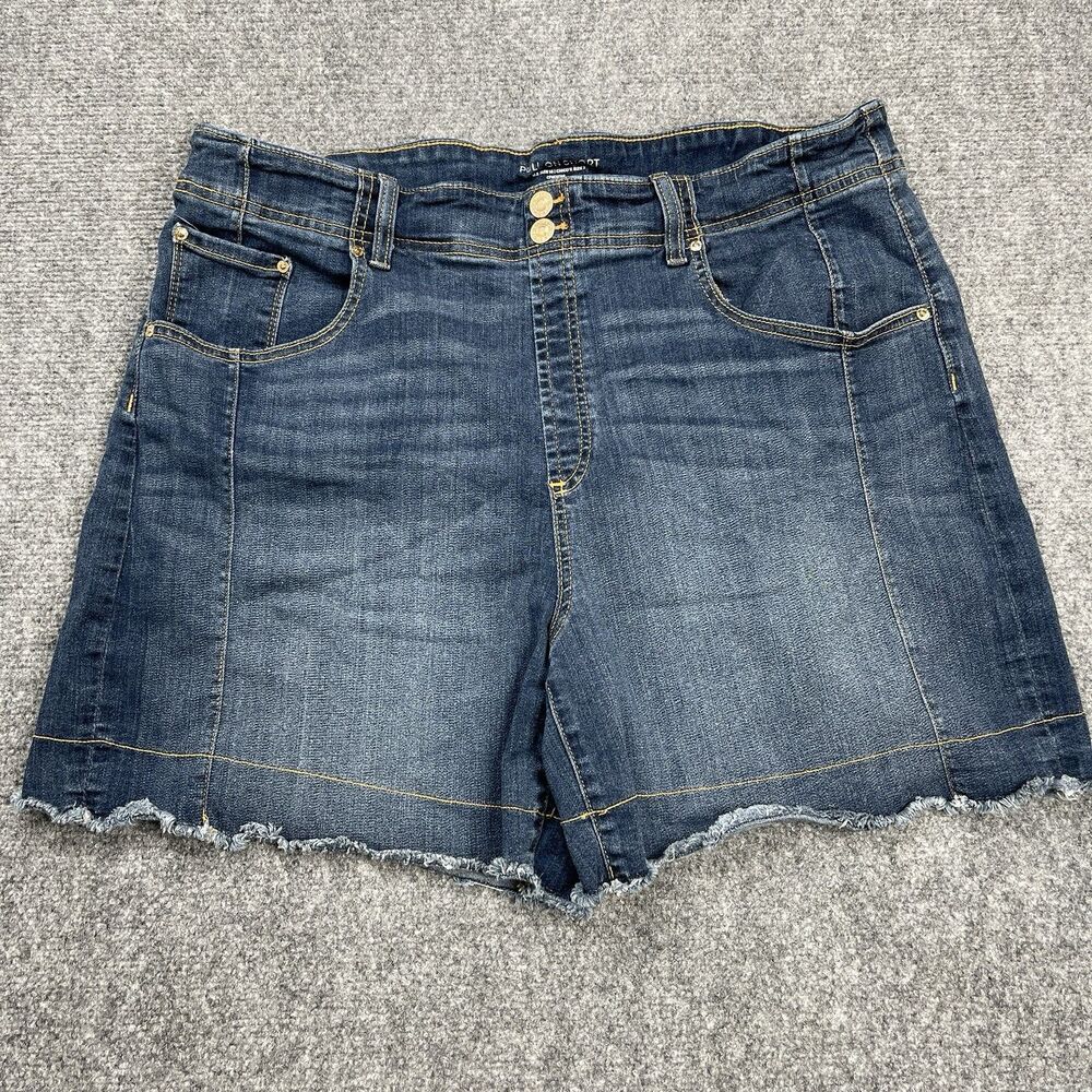 Chicos Denim Pull On Shorts Sz 3 Womens Size 16 High Rise Raw Hem Stretch